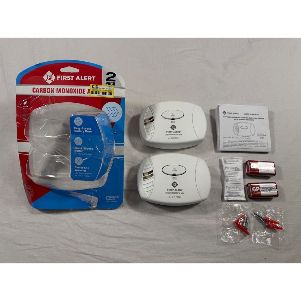 First Alert Carbon Monoxide Alarm 2 Pack White CO400 Battery Operated Open Box